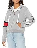 angeschnittene Kapuze Tommy Hilfiger Damen Women\'s Zip Hoodie Kapuzenpullover, Stone Grey Heather, X-Large