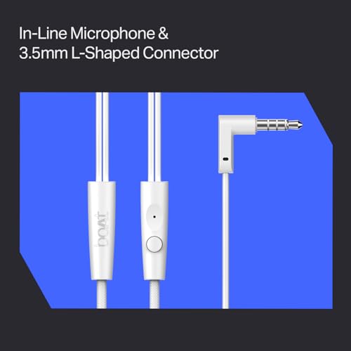 Image of Bassheads 213L, 10mm Drivers, Signature Sound, in-Line Microphone, Integrated Controls, 3.5mm L-Shaped Connector & 120cm Braided Cable Wired Earphones with Mic (Active White)