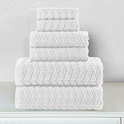 Image of Elegant Comfort Luxury 6-Piece 100% Turkish Cotton Jacquard Braided Textured Premium Hotel Quality Towel Set- Soft and Absorbent, Includes 2 Bath Towels, 2 Hand Towels and 2 Washcloths, White