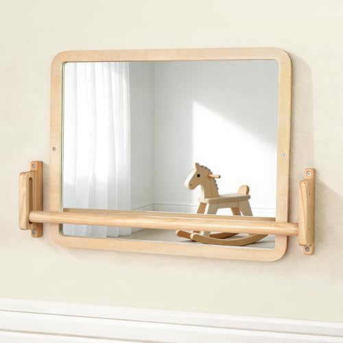 Brezlio Montessori Mirror with Bar – Adjustable Baby Pull Up Bar, Anti-Rotation Design & Acrylic Safety Baby Mirror for Wall – Tummy Time, Pull to Stand Toys for Infant Toddler Nursery - image 1