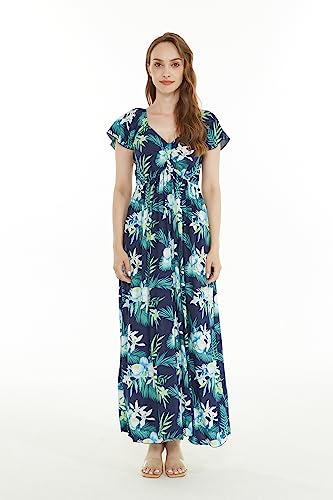 Image of Family Matching Hawaiian Clothes, Orchid Breeze Navy | Lightweight 100% rayon • Family matching outfits • Beach vacations • Luaus • Cruises • Family photos