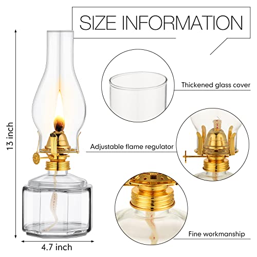 2 Pieces Chamber Oil Lamp Classic Kerosene Lamp Lantern Vintage Oil Lantern Decorative Clear Hurricane Lamp With Adjustable Fire Wick For Home Indoor Use, 13 Inch Height #TOP1