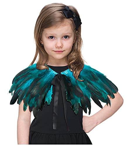 L'VOW Fashion Kids Rooster Feather Capes Stole Shawl Iridescent for Game Party Hallowmas (Blue-Ro)