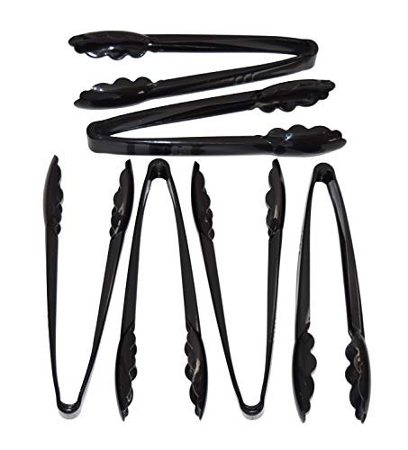 6 Heavy Duty Black Serving Tongs - 9 Inch Plastic Disposable Tongs