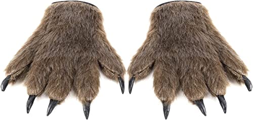ITODA Guanti da lupo mannaro per Halloween, guanti pelosi con artigli di orso per travestimento, cosplay, guanti da lupo animale, guanti invernali in peluche