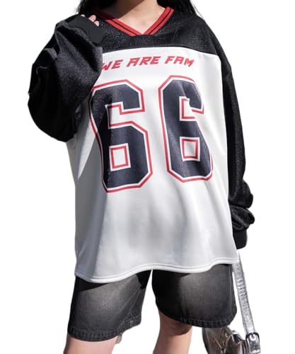 [ウィゴー] Vネック ナンバリング サテン BIG スウェット トップス 服 春服 ストリート スポーツ ゆったり ギフト プレゼント 春 秋 冬 レディース F ブラック
