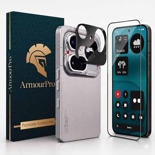 Image of ArmourPro Tempered Glass and Black Camera Lens Protector for Nothing Phone (4A) Pro, Edge to Edge Screen Guard, Anti-Bubble, Scratch Resistant, HD Clear, Anti-Fingerprint, Installation Kit | Black
