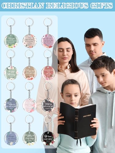 Image of Janmercy 120 Pcs Acrylic Christian Keychain Bulk Floral Bible Verse Keychain Religious Scripture Jewelry Gifts for Women Men