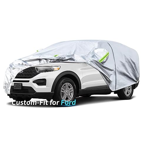Image of Custom-Fit for Ford Car Cover, 7 Layers Car Cover Waterproof All Weather for Automobiles, Outdoor Full Cover Rain Sun UV Protection with Zipper (for Ford Explore)