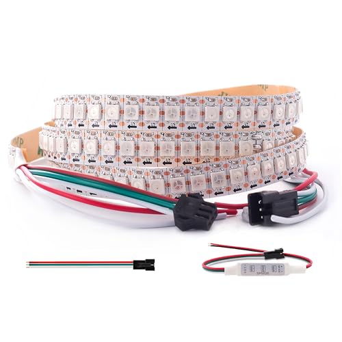 Image of WS2812B RGB LED Strip, Individually Addressable LED Strip, Chasing Effects Dream Color 5050SMD 3.2FT 144 LED Pixel Strip Rope Light DC 5V (White PCB 3.2FT 144Pixels /m IP30)