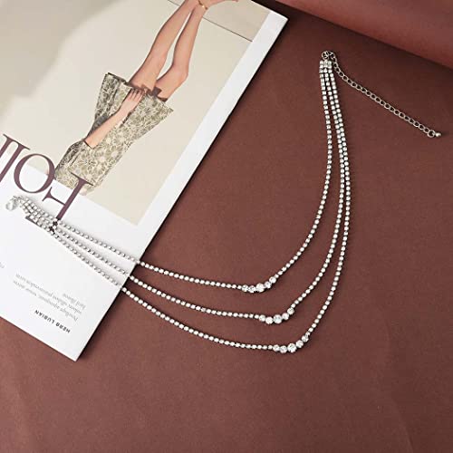 Sixexey Layered Rhinestone Necklaces Silver Crystal Necklace Chains Sparkly Party Necklace Jewelry for Women2