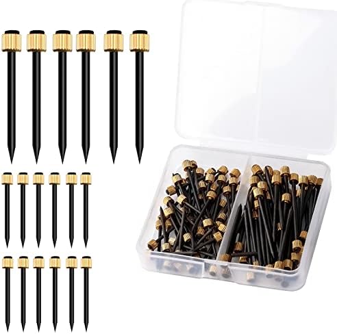 SAVITA 50pcs Picture Hanging Nails, Hanging Picture Nails Gold Nails Hardware Photo Frame Hanger with Plastic Storage Box Black Steel Nails and Brass Head Nails Holds up to 5-30 Lbs (2 Sizes)