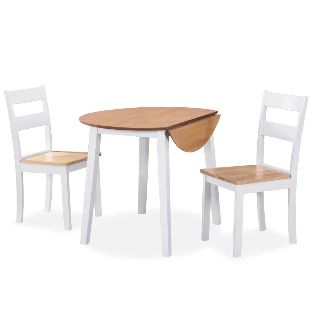 Mesa plegable extensible y conjunto de comedor de 3 piezas en madera de caucho blanca