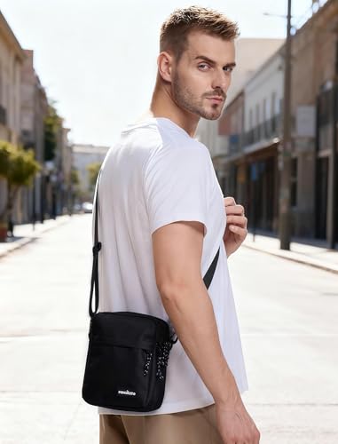 MOCOCITO Umhängetasche, Schultertasche für Herren, Kuriertasche aus Nylon, Messenger Bag für Tägliches Leben Reise(Groß-Schwarz)