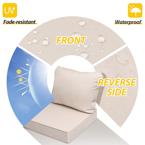 Image of AAAAAcessories Outdoor Deep Seat Cushions, Waterproof, Fade-Resistant Patio Furniture Replacement Cushions, 24 inch x 24 inch x 5 inch, Set of 2, Khaki Beige