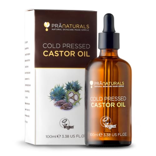 PraNaturals Aceite de Ricino Prensado en Frío 100 ml – Aceite para Cabello, Pestañas, Cejas y Piel – Rico en Ácido Ricinoleico – Vegano y Cruelty-Free