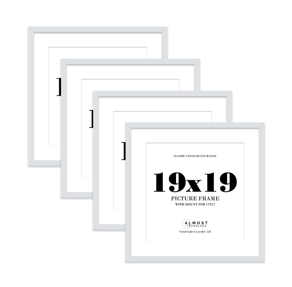 19x19 Light Grey Picture Frame with Mount for 17x17 Photos, Prints - Modern Square Wall Frame, Set of 4