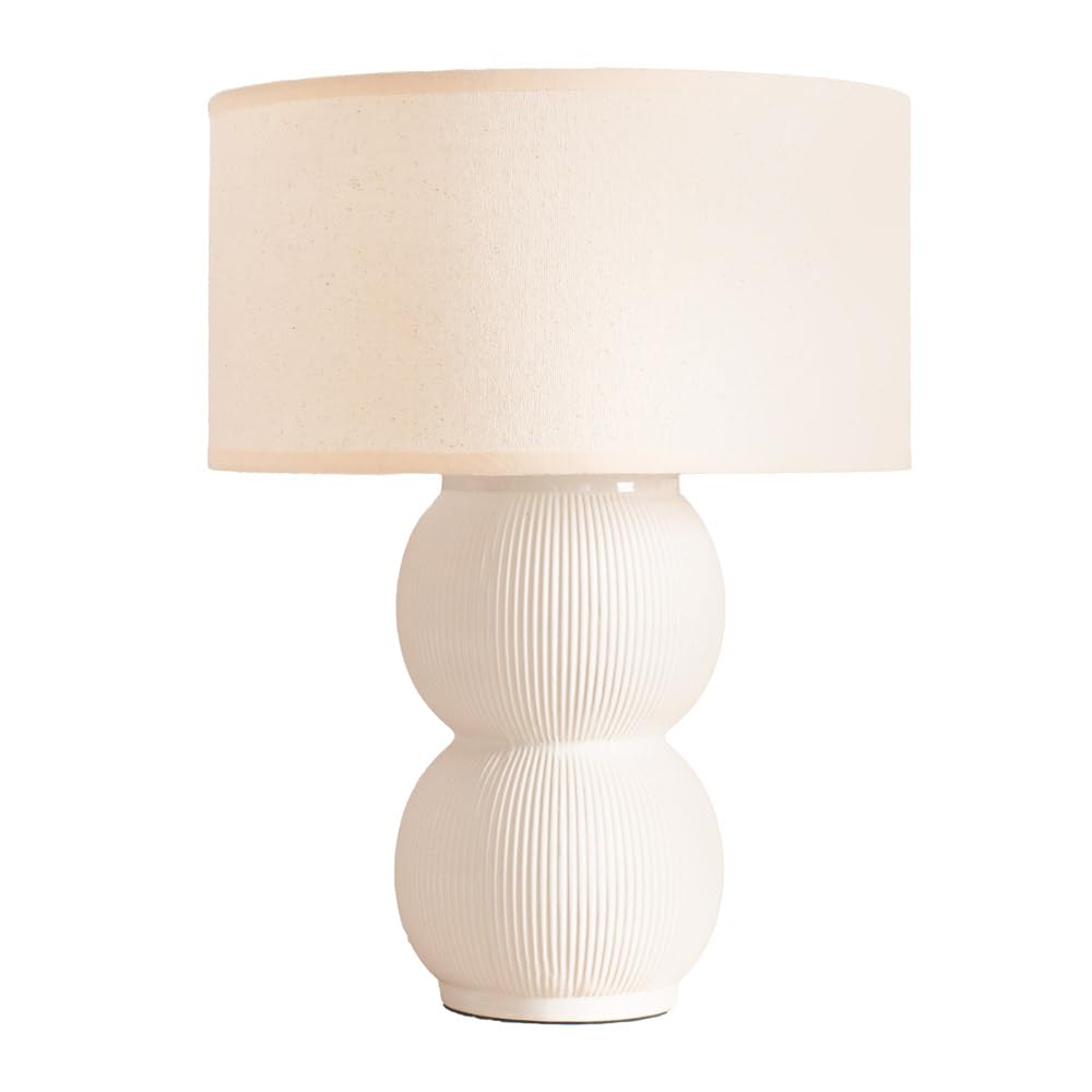ValueLights Gemma Cream Glazed LED Table Lamp - Linen Shade with Stacked Ribbed Cream Trim