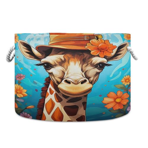 Round Cute Giraffe Flower Storage Basket Large Organizer Bin Laundry Hamper Toy Storage Basket with Handle for Nursery Clothes Toys 202b4192