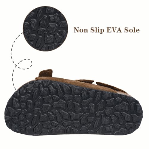 Image of ZUSERIS Kids Toddler Sandals Boys Girls Cork Footbed Sandal | Suede Leather Sandals,Summer Beach Sandals,Boys Dress Sandals,Open Toe Slide Sandals,Adjustable Back Strap,Slip On Slippers