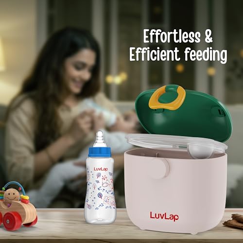 Image of LuvLap Portable Milk Powder Container Green 500ML, Baby Food Container with Spoon, Non-Toxic BPA Free Kids Milk Powder Box with Handle, Anti-Leak Silicone Baby Food Container for Travelling, Green