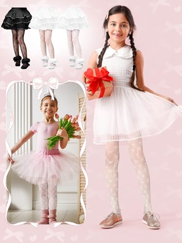 3 Pairs Girls Lace Tights for Kids Bow Sheer Fishnet Stockings Dance Pantyhose for Halloween Christmas2