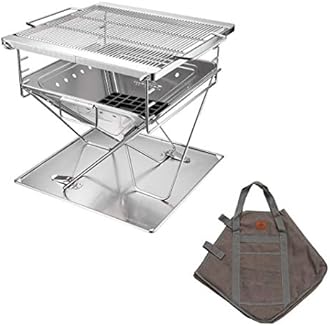 camping moon 3-in-1 Portable Stainless Steel Wood Burning Grill and Fire Pit 14x15.35-inch with Carrying Bag MT-035