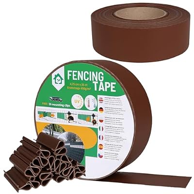 Cinta de valla, sombreado, cubierta de valla de panel UV I Tiras de Protección Visual de PVC I Valla de privacidad valla de jardín I 35m 450g/m2 + 20 clips de fijación (Marrón, 4,75 cm)