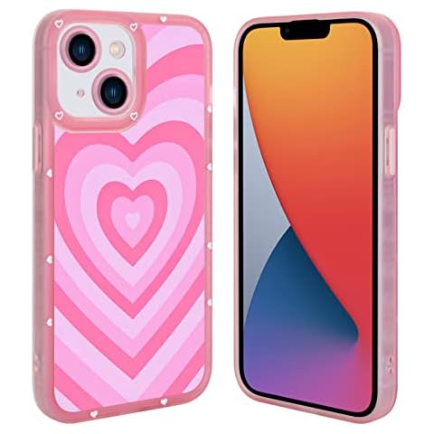 AIGOMARA Compatible with iPhone 14 Case Pink Heart Print Cute Pattern Case for Women Girl Full Camera Protective Soft TPU Shockproof Phone Cover for iPhone 14 Cover