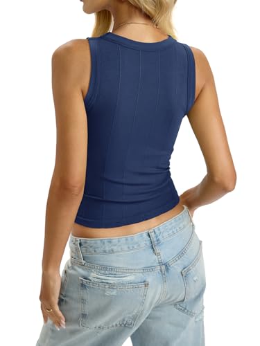 Image of EasyGala Womens Ribbed Seamless Tank Knit Crew Neck Shirt Summer Fitted Sleeveless Top Casual Basic High Neck Clothes