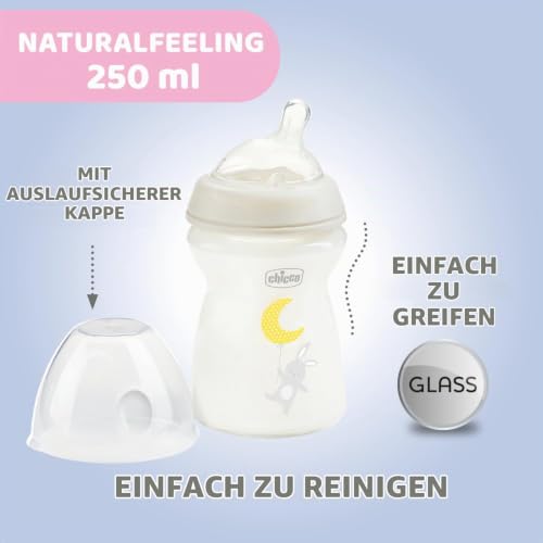 Chicco Natural Feeling Anti-Kolik Babyflasche für 0+ Monate, 250 ml, mit Weichem Silikonsauger und Doppelventil… – Ansicht 6