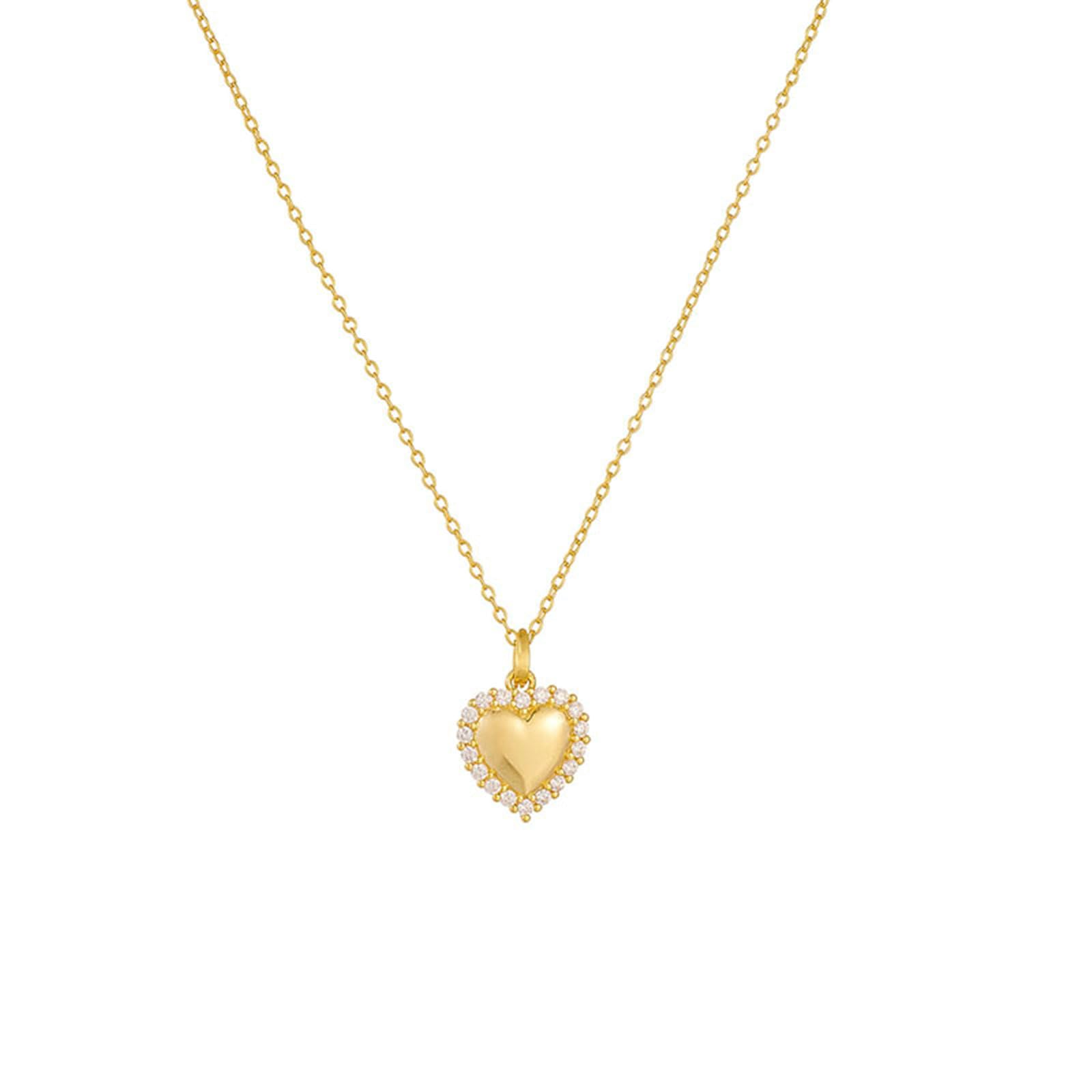 Collares con dije de corazón de oro amarillo de 9 K, 14 y 18 quilates con diamantes creados en laboratorio, 40 + 5 cm