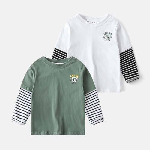 Toddler Girls Striped Patchwork T-Shirts Kids Soft Casual Crewneck Top Boys Basic Long Sleeve Loose Tees for 1-11 Years2