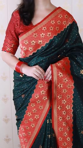 Image of SGF11 Women's Kanjivaram Pure Handloom Soft Silk Saree With Blouse Piece
