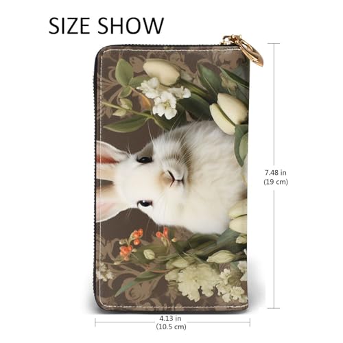 A beautiful white rabbit Leather Wallet for Women Long Coin Purse Ultra Slim Credit Cards Holder Bifold Clutch2