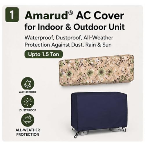 Image of AC Cover for Indoor & Outdoor Unit | Waterproof, Dustproof, All-Weather Protection Against Dust, Rain & Sun (Split AC Cover Printed Beige, Upto 1.5 Ton)