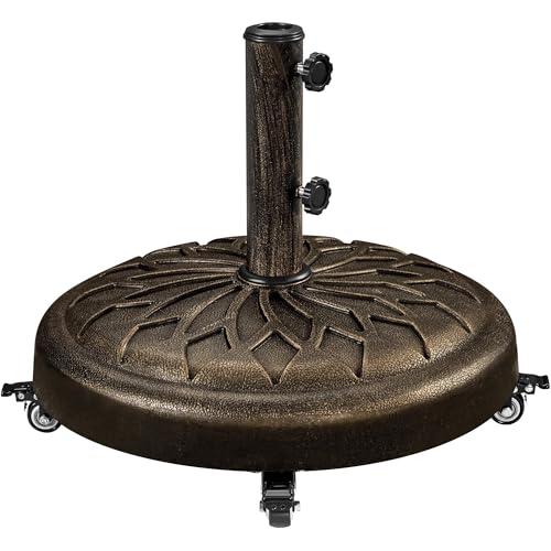 Yaheetech 20kg Patio Umbrella Base Retro Patio Rolling Heavy-duty with Wheels Self-Weight Market Round For 38mm/48mm Poles Bronze