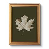 Vintage Gold Framed Autumn Leaf Canvas Wall Art, 12x16 Inch Botanical Maple Leaf Artwork Green White Print, Rustic Natural Living Room Bedroom Home Decor