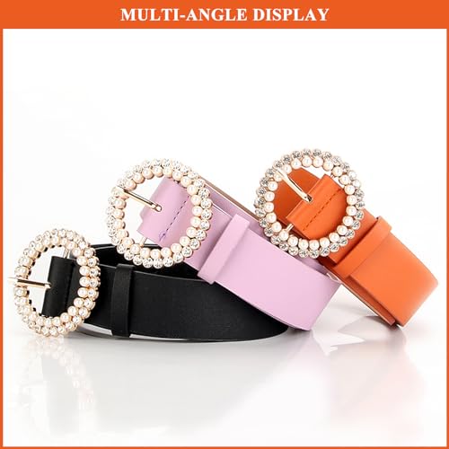 Western Belt for Women, Faux Leather Cowgirl Cowboy Waist Strap with Rhinestone Pin Buckle Belts3