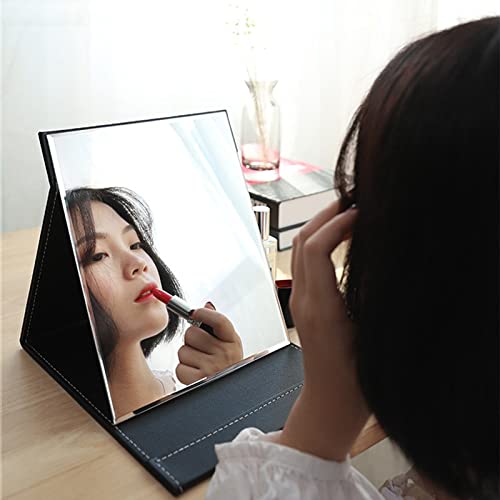 Makeup Mirror Foldable Travel Mirrors Pu Portable Adjustable Rectangular Ultra-Thin Mirror Beauty Cosmetics Makeup Tools (Color : Black-S) #TOP1