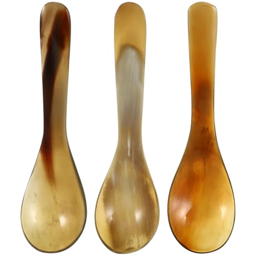 FOMIYES Cucharas de Café Naturales de Cuerno, Juego de 3 Piezas Coloridas de 14 Cm, Resistentes al Desgaste, Reutilizables y Decorativas, Ideales para Café, Postres y Uso Portátil