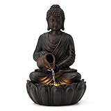 Glitzhome Buddha Fountain Outdoor 2 Tier Zen Style Buddha Water Fountains with Pump & LED Light, Buddha Fountains and Waterfalls Outdoor Floor Fountain Buddha Statues for Garden Patio Backyard 21' H