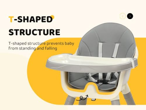 BONNLO Seggiolone Evolutivo per Bambini 7 IN 1, Imbottitura Confortevole, Doppio Vassoio, 6 Mesi-3 Anni 6-15 kg, Pieghevole Ultra Compatto, Leggero 4,9 kg, Grigio (Grigio)