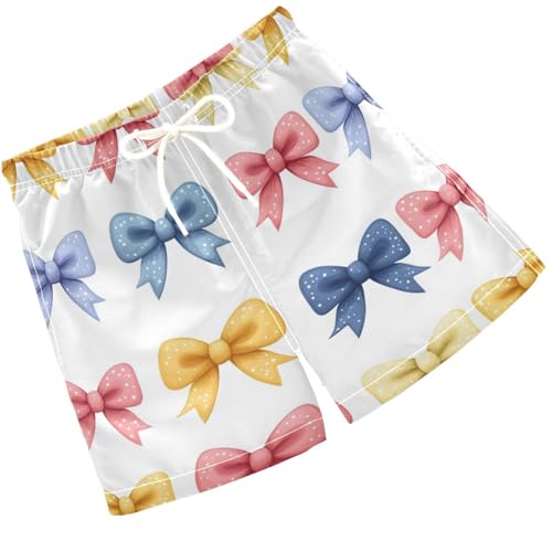 Pigsaly Boys Swim Trunks Cute Colorful Ribbon Bow Boys Board Shorts Swimsuit Swimwear Summer Bathing Suit XS