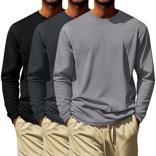 T-shirt homme manches longues grande taille en coton doux premium lot de 3
