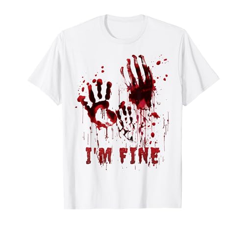 Grafica horror I'm Fine Bloody Shirt Hands Blood Splatter Maglietta