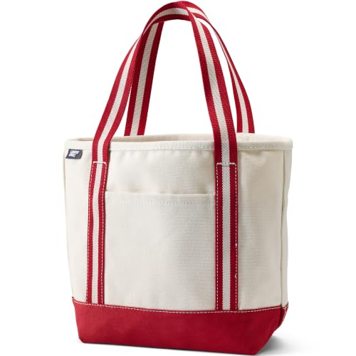 Image of Lands' End Open Top Canvas Tote Bag | 100% Cotton Canvas, Five Pockets, Key Strap, Water-Resistant Base, Stands Upright, Beach Bag, Travel Tote, Grocery Tote