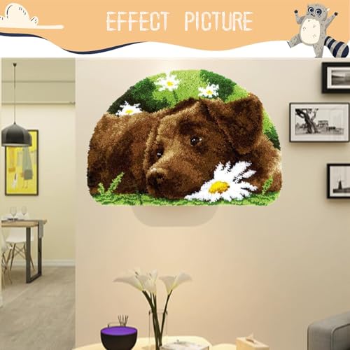 Image of EMISTEM Latch Hook Kits for Adults - DIY Latch Hook Rug Kits, Crochet Kit for Beginners, Rug Making Kits with Printed Canvas, Gift Packaging. (Dog in Flowers,15x21)