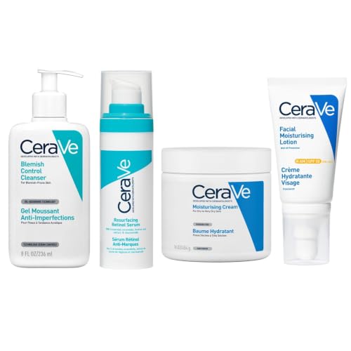 Image of Bundle of CeraVe Blemish Control Cleanser, 236ml + Resurfacing Retinol Serum, 30ml + Moisturising Cream, 454g + AM Facial Moisturising Lotion SPF50, 52ml