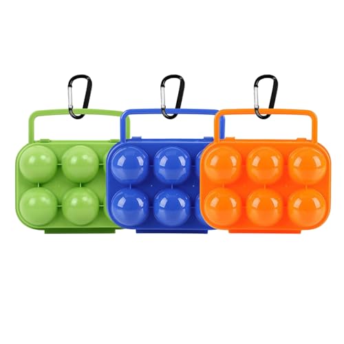 Pack of 3 Plastic Portable Camping Egg Carrier With D Buckle - 6 Eggs Capacity, Kitchen Storage Box, Tray Carriage Dispenser for Refrigerator